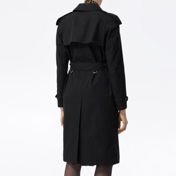 BURBERRY BRIDSTOW BLACK GABARDINE COTTON TRENCH COAT LEOPARD PRINTED LINING US 4 - Picture 6 of 15